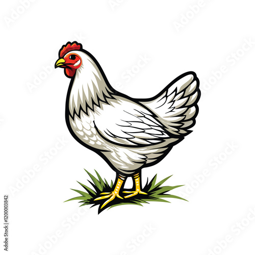 A detailed vector image of a leghorn chicken with a proud and alert expression.