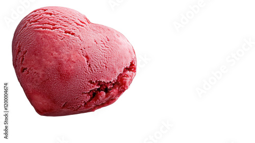 A heart-shaped scoop of vibrant raspberry sorbet on a white background. transparent background photo