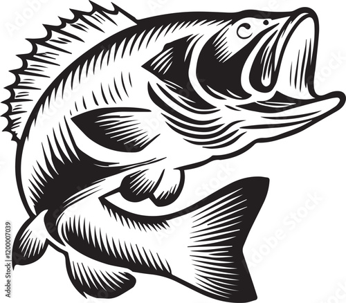 Vector simple bass fish logo silhouette in vector icon illustration