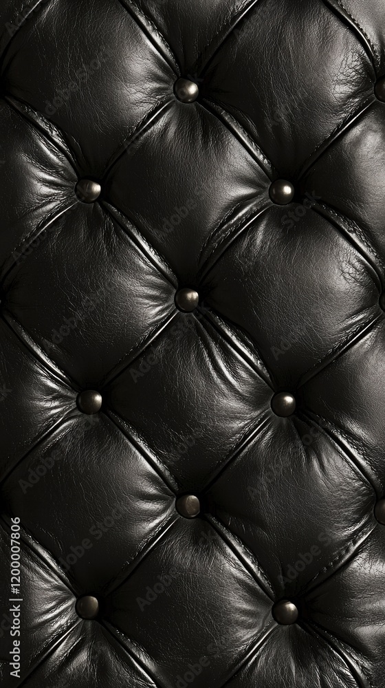 Fototapeta premium Luxurious black leather tufted surface with metallic accents