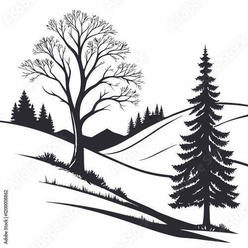 Snow-Covered Hills vector silhouette black design white background