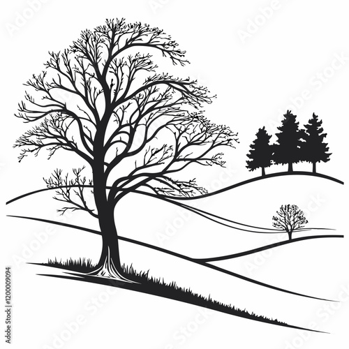 Snow-Covered Hills vector silhouette black design white background