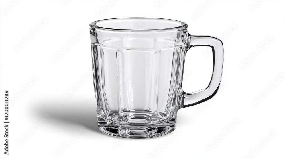 Clear Glass Mug with Handle on White Background for Beverage Use Clear Glass Mug with Handle on White Background for Beverage Use