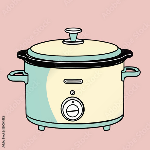 slow coocker crock pot cartoon illustration vector