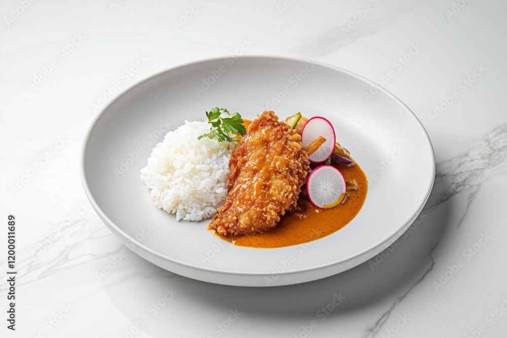 Katsu curry with crispy pork cutlet and Japanese rice Katsu curry with crispy pork cutlet and Japanese rice