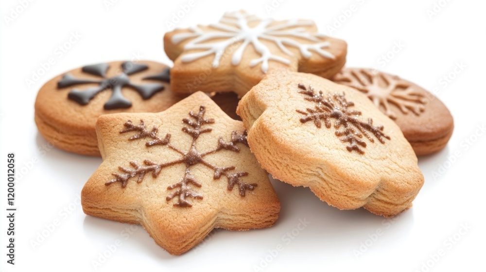 Fresh baked cookies decorated with delicate snowflakes Fresh baked cookies decorated with delicate snowflakes