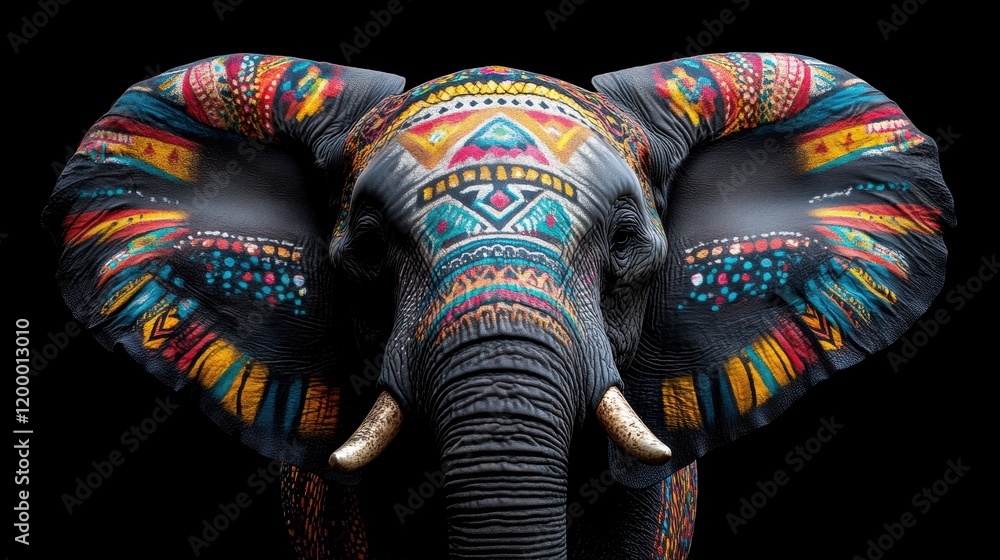 Naklejka premium Colorful Painted Elephant with Intricate Design Elements
