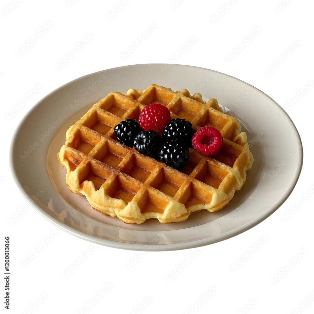 Tasty waffles with berries in white plate Tasty waffles with berries in white plate