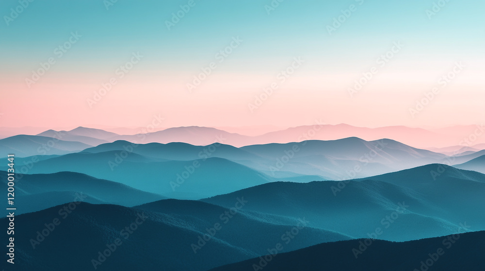 Serene mountain landscape at dusk with soft pastel colors in the sky Serene mountain landscape at dusk with soft pastel colors in the sky