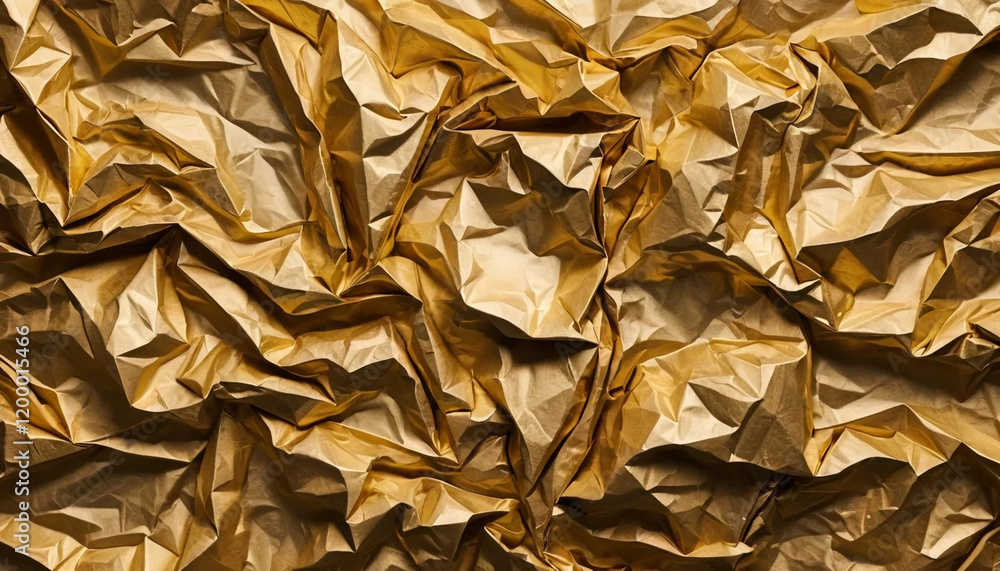 Naklejka premium luxury crumpled gold foil texture holiday celebration theme crinkled christmas gift package paper abstract background 