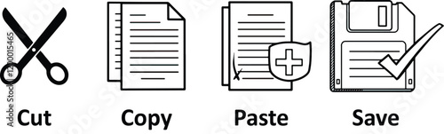 Cut, copy, paste and save  icon symbol ,Set of Simple Flat Copy Paste Icon Illustration Design, Copy Paste Symbol Collection with Outlined Style Template Vector