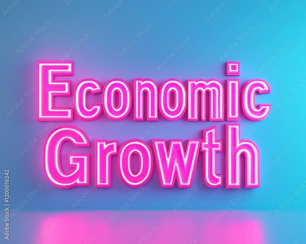 Bright neon sign displaying the phrase 'Economic Growth' on a vibrant blue background, symbolizing financial success and development. Bright neon sign displaying the phrase 'Economic Growth' on a vibrant blue background, symbolizing financial success and development.