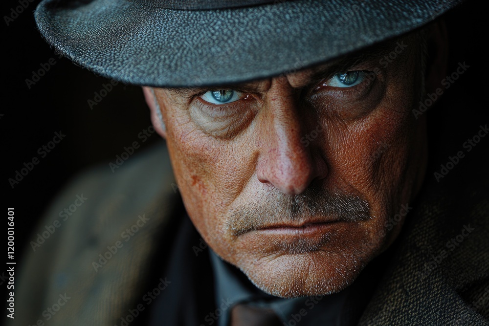 A close-up shot of a person wearing a hat, possibly for protection or fashion A close-up shot of a person wearing a hat, possibly for protection or fashion