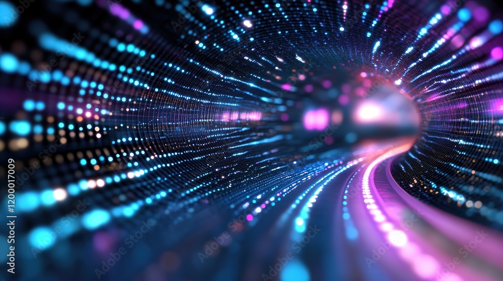 Obraz premium neon light light dot tunnel abstract background