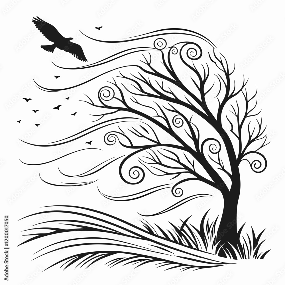Obraz premium Desert Wind vector silhouette black design white background