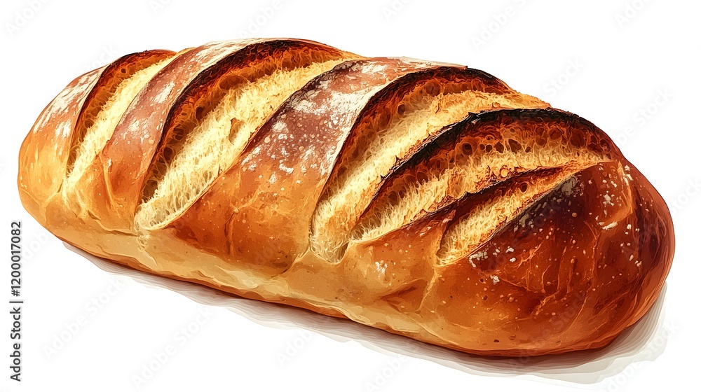 Golden-Brown French Baguette with a Slightly Curved Shape Golden-Brown French Baguette with a Slightly Curved Shape