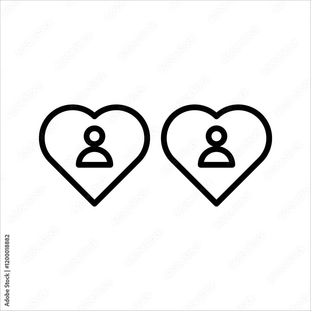 Fototapeta premium Collection of Love Heart Symbol Icons . Love Illustration Set with Solid and Outline Vector Hearts.