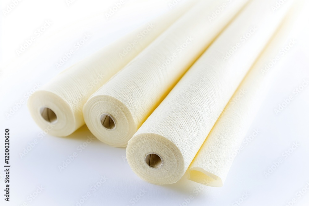 Four rolls of white paper on a white surface Four rolls of white paper on a white surface