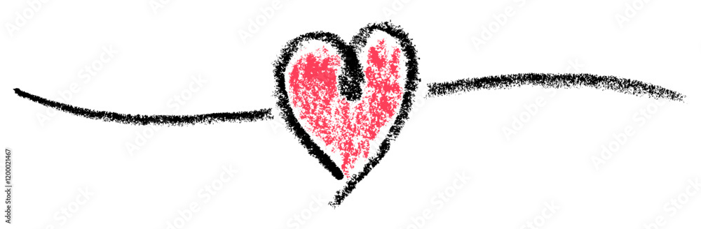 Pink textured heart outlined in black with a flowing black line on a white background. Vector illustration. Pink textured heart outlined in black with a flowing black line on a white background. Vector illustration.
