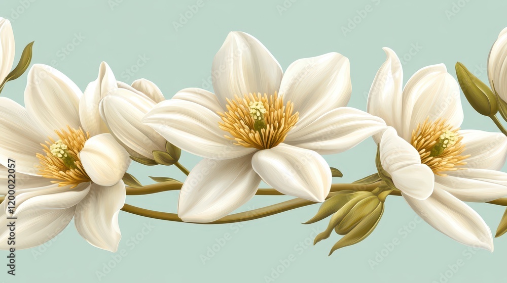 Fototapeta premium Serene white flower in bloom, captivating closeup against tranquil blue sky backdrop