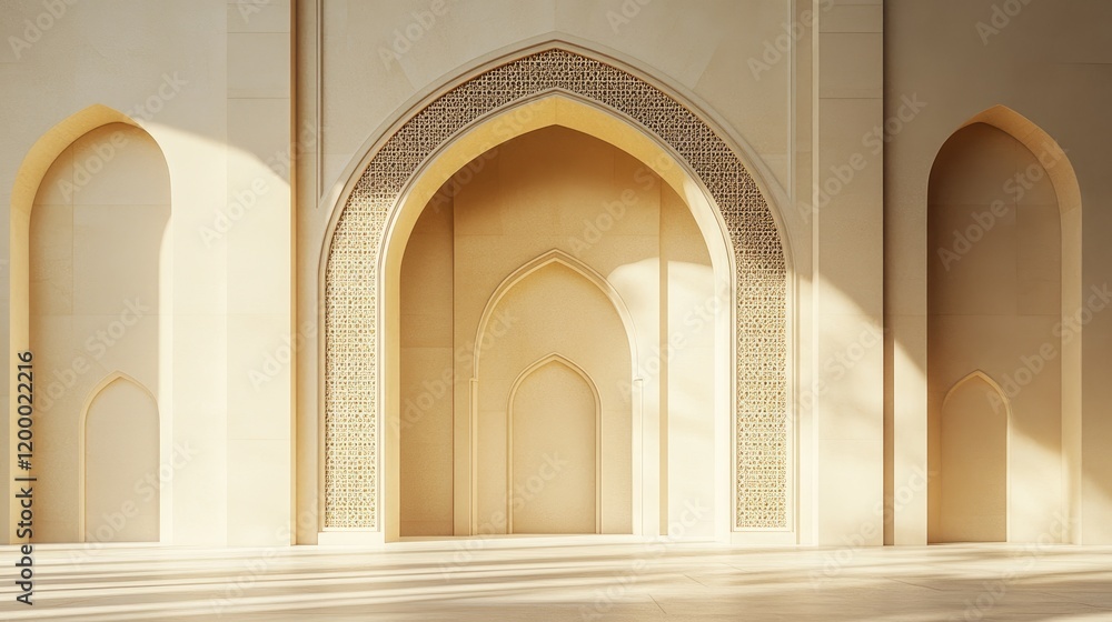 Elegant Islamic Architecture Featuring Intricate Archways Elegant Islamic Architecture Featuring Intricate Archways