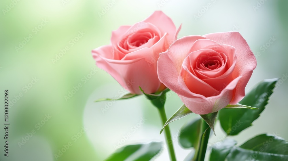 Exquisite pink roses in vase, captivating display of elegance and beauty two Exquisite pink roses in vase, captivating display of elegance and beauty two