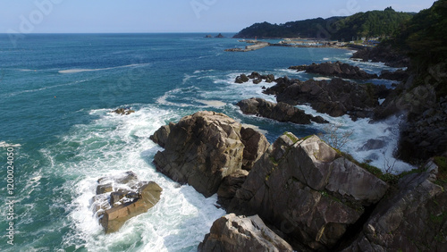 waves crashing on rocks