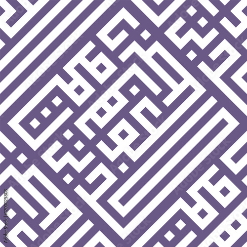 Seamless Pattern kufic square arabic calligraphy of a verse eleven from chapter As-Syams from the Quran. Simple modern background texture. Repeat geo design