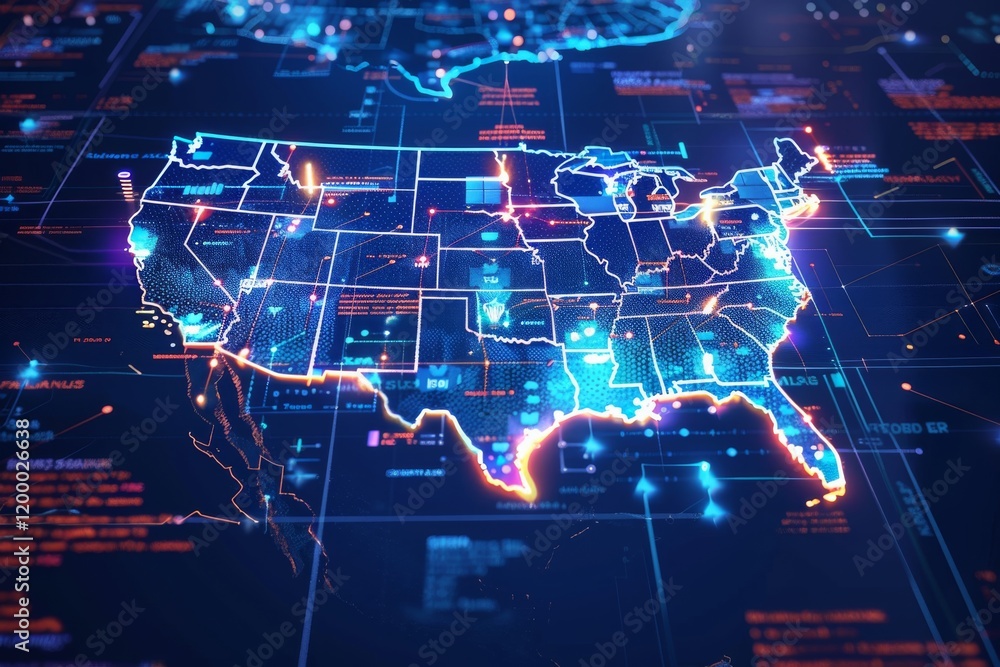 Fototapeta premium Futuristic digital map of the usa