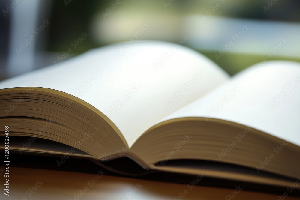 Naklejka premium A book lying open on a rustic wooden surface, perfect for reading or study
