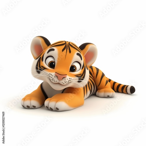 Tiger Cub, 3D cartoon illustration, isolated on a white background. Tiger Cub cartoonish

 photo