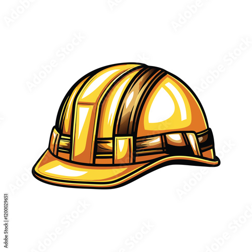 A highly detailed and realistic vector illustration of a yellow hard hat used in construction, with clear shadow and highlight details.