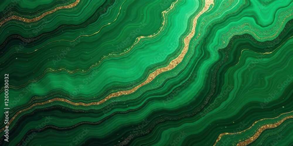 Fototapeta premium Emerald Green and Gold Abstract Swirl Design Luxurious Background Texture for Premium Projects