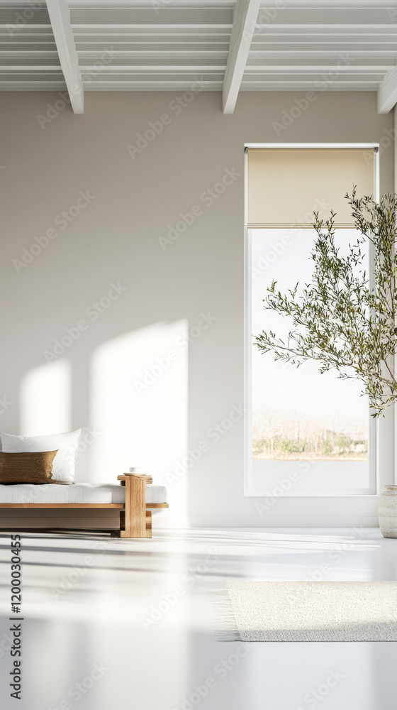 Fototapeta premium Modern living room with natural light and minimalistic furniture in a serene setting