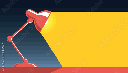 Office desk lamp illustration to highlight text. Table lamp, work desk, incident light. Editable vector template for business card, flyer, banner