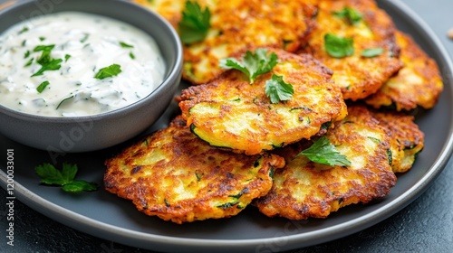 Wallpaper Mural Potato pancakes with sour cream on the table close-up, Deruny Draniky Torontodigital.ca