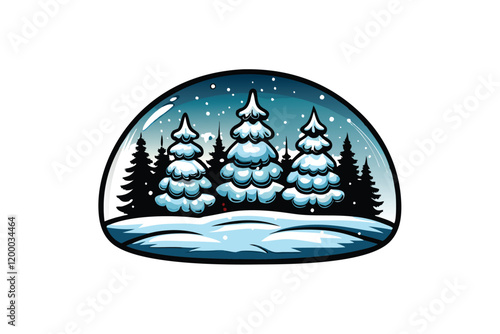 A serene snowy landscape with tall pine trees and a wooden cabin nestled amidst the snowdrifts.