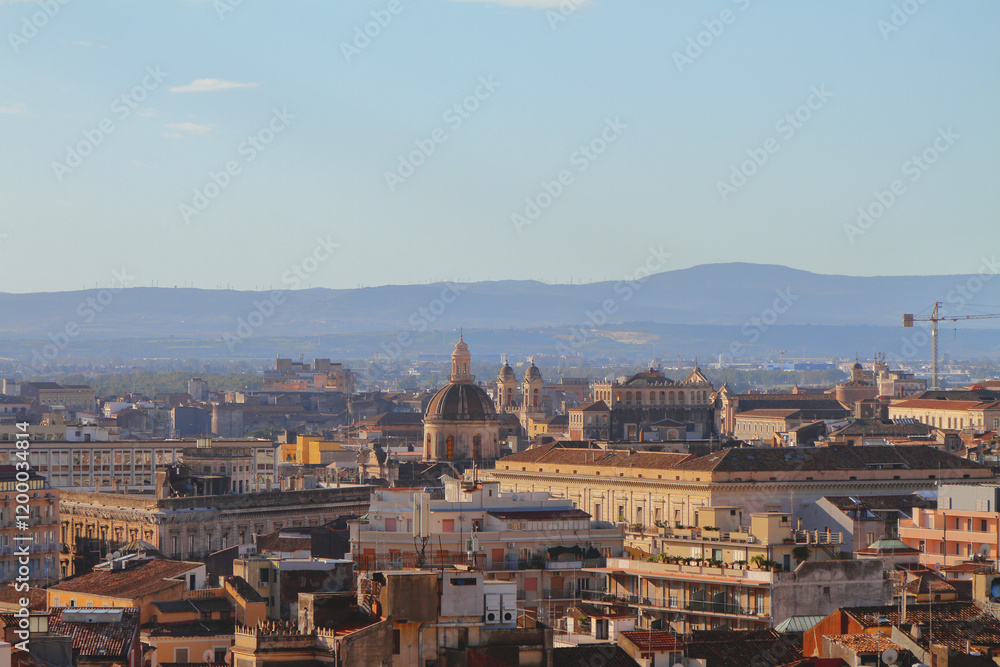 Roofs and domes of cathedral of ancient city. Catania, Sicily, Italy