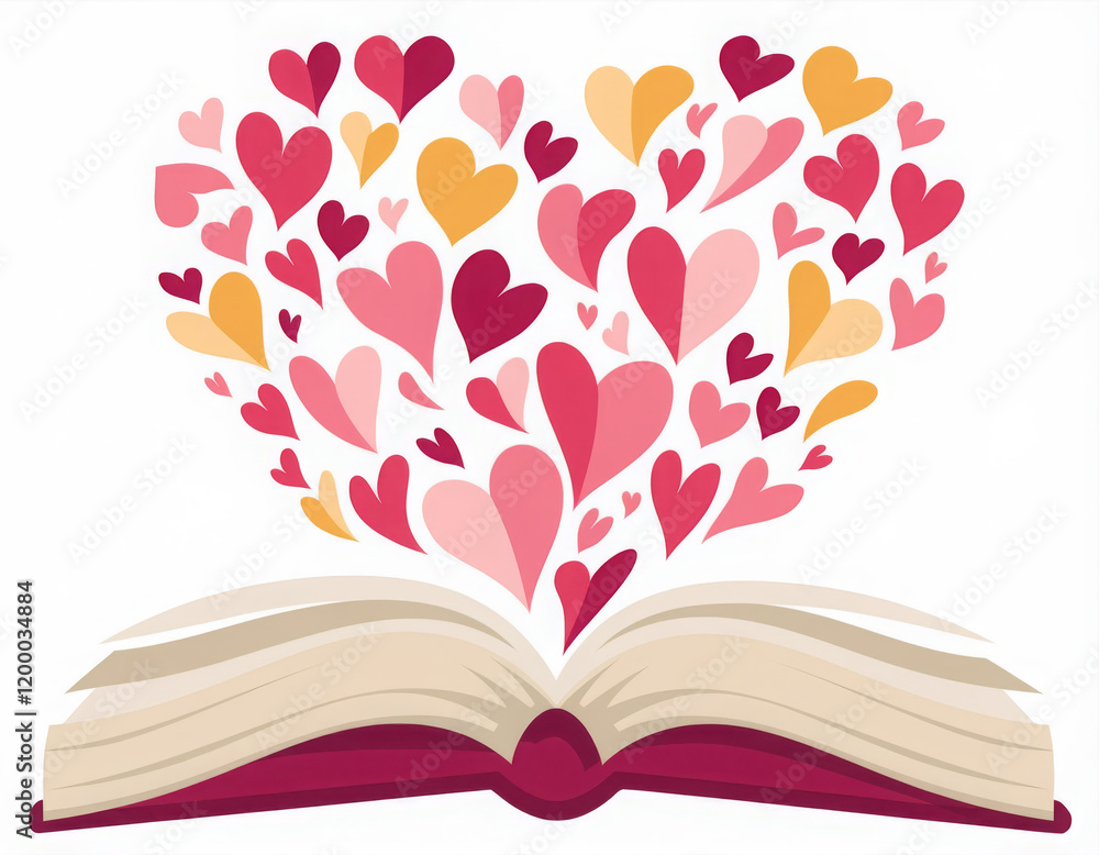 Opened book with many hearts forming a heart
Opened book with many hearts forming a heart