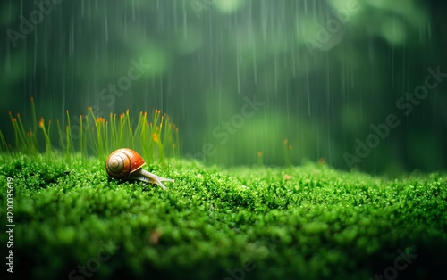 Snail in Rain Moss Green Nature Macro Photography photo