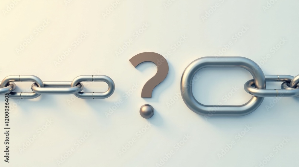 Fototapeta premium Uncertain Connection A Metal Chain Interrupted by a Question Mark and a Single Sphere