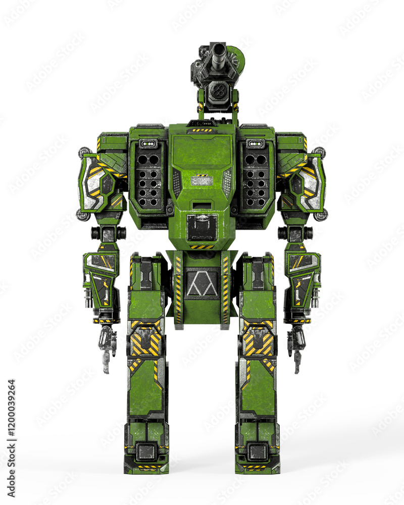 Naklejka premium the war machine is standing up on white background