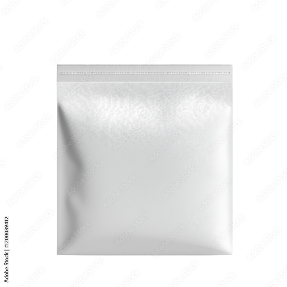 A digitally rendered image showcases a blank white stand up pouch, ideal for showcasing packaging design or product branding. A digitally rendered image showcases a blank white stand up pouch, ideal for showcasing packaging design or product branding.