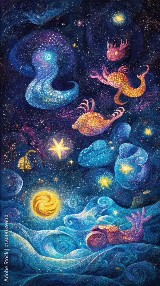 Fototapeta premium Cosmic Creatures Swim Through Starry Galaxy