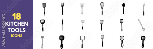 Essential kitchen tools and utensils icons. Well-equipped kitchen needs, Kitchen equipment icons. 