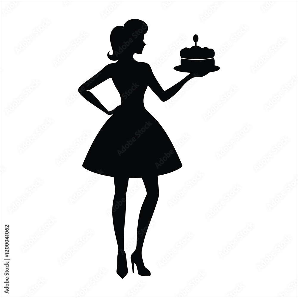 A woman with a cake silhouette vector illustration. A woman with a cake silhouette vector illustration.