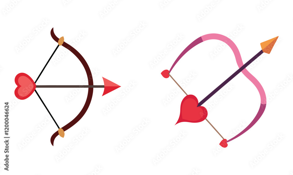 Romantic Bow and Arrow with Heart Vector Art Romantic Bow and Arrow with Heart Vector Art