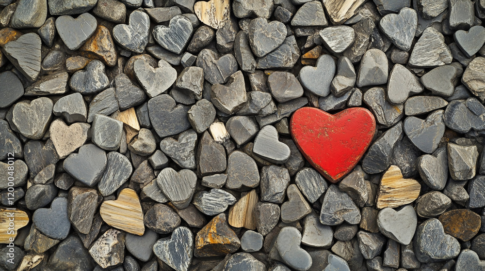 Red heart on gray pebble stone background. Red heart on gray pebble stone background.