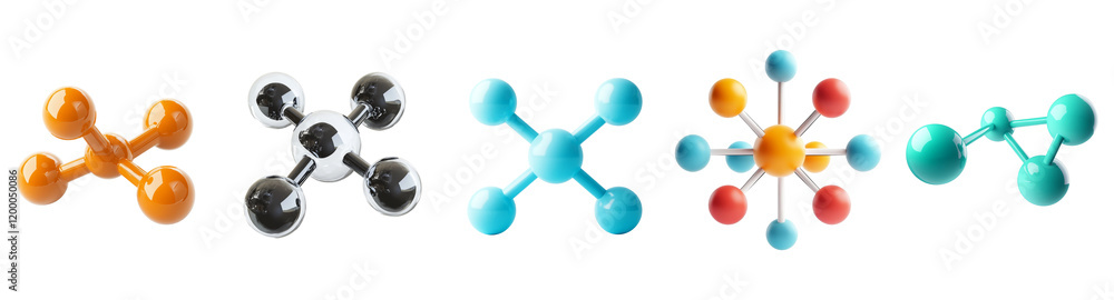 Variety of colorful 3d molecular models with different atomic structures isolated on transparent background. Variety of colorful 3d molecular models with different atomic structures isolated on transparent background.