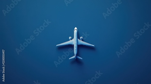 Top view of a small airplane model on a blue background.